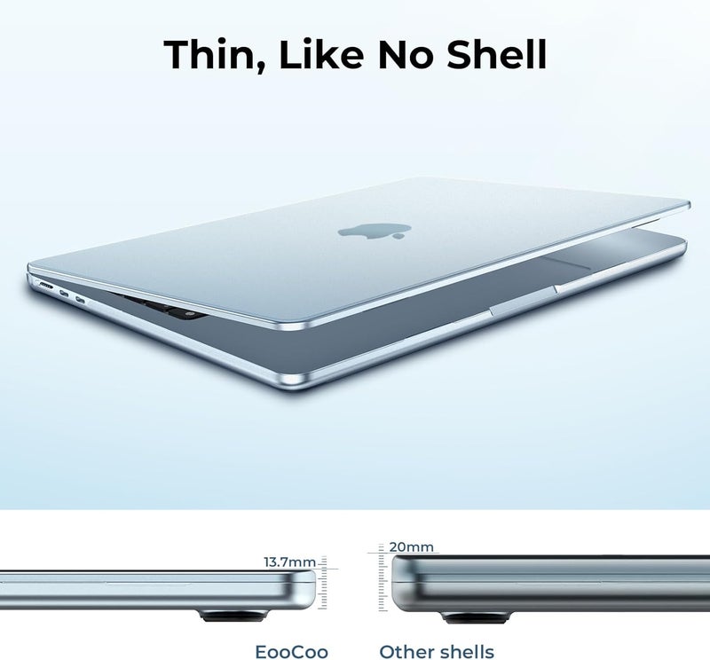 Eoocoo حافظة متوافقة مع ماك بوك إير 13 بوصة 2026 2025-2022 طراز M4 M3 M2 A3240 A3113 A2681، ماك إير 13.6 بوصة غير لامعة صلبة وغطاء لوحة المفاتيح وفيلم الشاشة وType-C، أزرق سماوي فاتح - Image 3